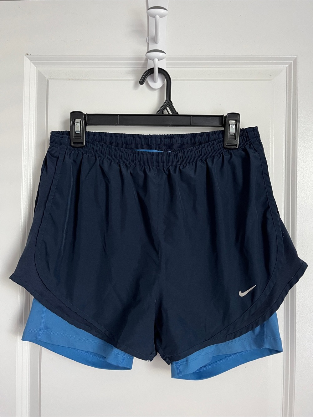 Nike Women's Navy and Light Blue 2-in-1 Athletic Shorts